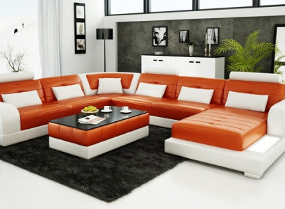 Modern Corner sofa Upholstery Couch Leather Corner sofa Living landscape U-shape